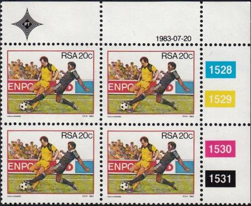 RSA 1983: SPORT ACTIVITIES IN SA FULL SET CONTROL BLOCKS OF 4 MNH (SACC 549-552)