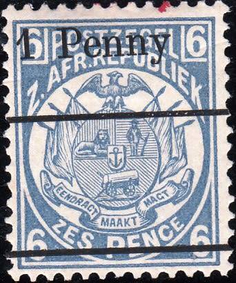 TRANSVAAL 2nd REPUBLIC 1893: ZAR 6d SURCHARGED ''1 PENNY" IN BLACK MH (SACC202) - VARIETY