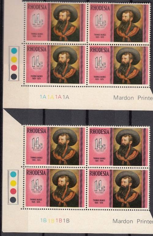 RHODESIA 1975: FAMOUS RHODESIANS. THOMAS BAINES CONTROL BLOCKS 1A & 1B MNH (SACC276)