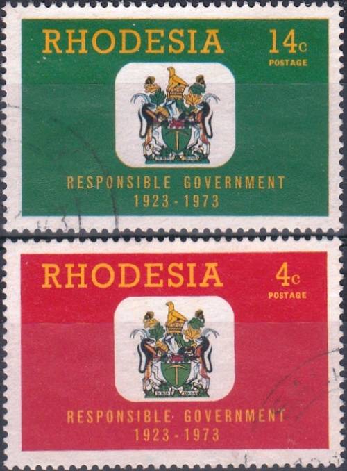 RHODESIA 1973: 50th ANNIVERSARY OF RESPONSIBLE GOVERNMENT PART SET USED (SACC 247,249)