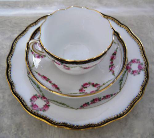 MEISSEN TRIO Floral Hand Painted Cobalt Gold Porcelain Germany Vintage