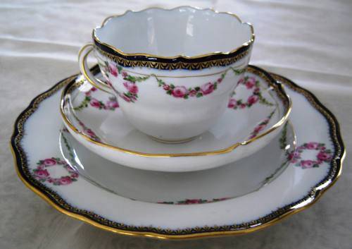 MEISSEN TRIO Floral Hand Painted Cobalt Gold Porcelain Germany Vintage