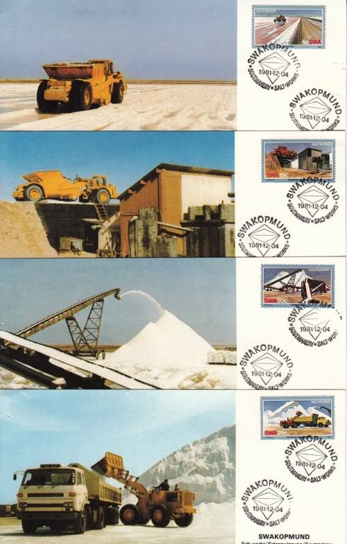 SWA 1981 SALT WORKS SWAKOPMUND SET OF 4 HAND CANCELLED LIMITED EDITION POST CARDS