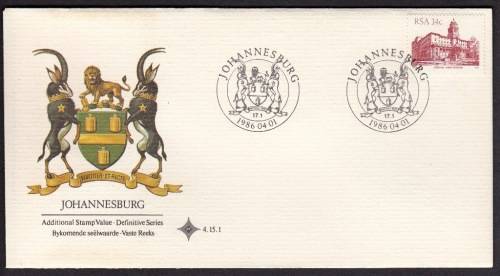 RSA 1986: OFFICIAL FDC 4.15.1 - ADDITIONAL VALUE 14c - JOHANNESBURG