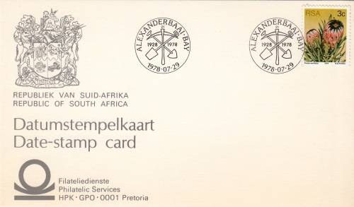 RSA DATE-STAMP CARD 1978: ALEXANDERBAAI-BAY