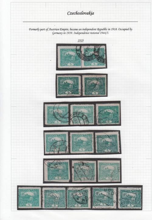 WORLD STAMPS - CZECHOSLOVAKIA - 18 USED STAMPS - PRAGUE 5b -1919