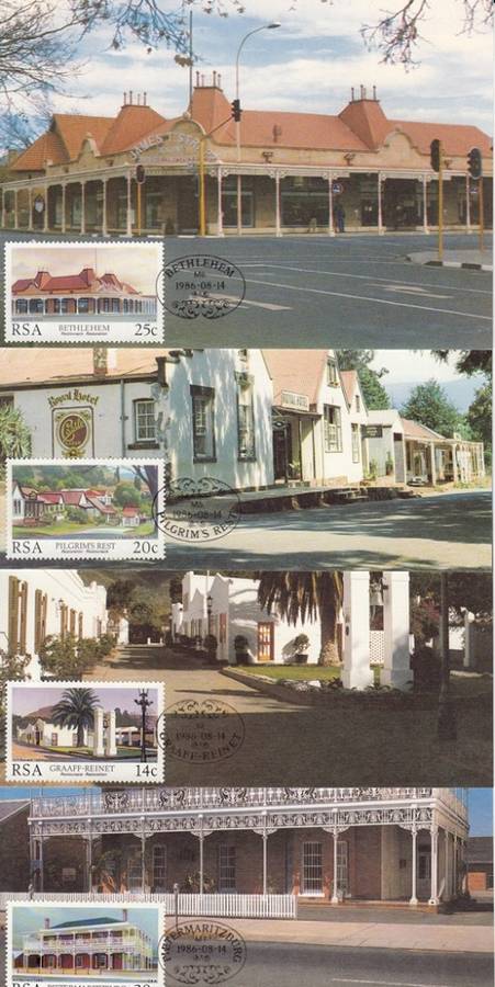 RSA POST CARDS 1986: CULTURAL HERITAGE RESTORATION FULL SET OF FOUR UNUSED CTO