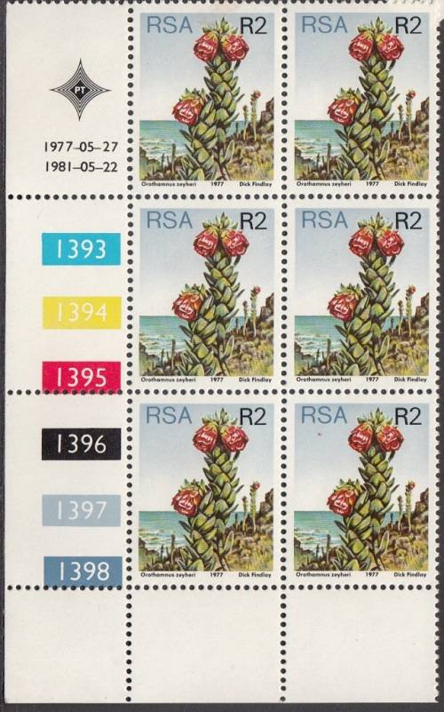 RSA 1977 3rd DEFINITIVE ISSUE R2 CONTROL BLOCK OF 6 (22-5-81) MNH (SACC434a)