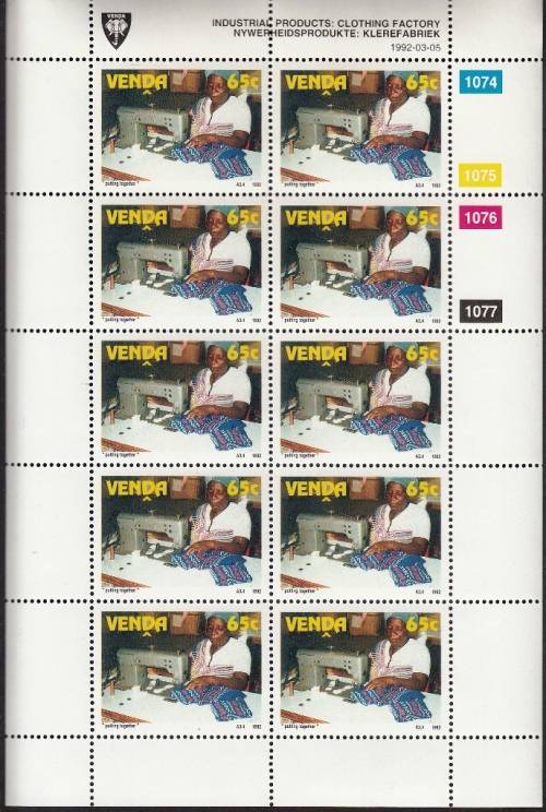 VENDA 1992: INDUSTRIAL PRODUCTION FULL SET OF SHEETS OF 10 MNH (SACC 234-237)
