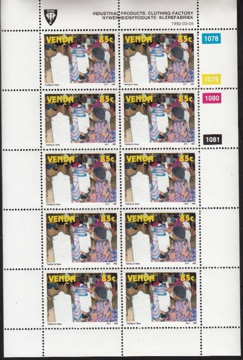VENDA 1992: INDUSTRIAL PRODUCTION FULL SET OF SHEETS OF 10 MNH (SACC 234-237)