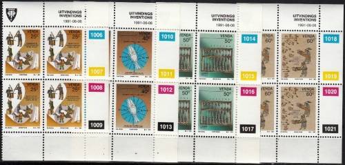 VENDA 1991: INVENTIONS (1st) FULL SET CONTROL BLOCKS OF 4 MNH (SACC 222-225)