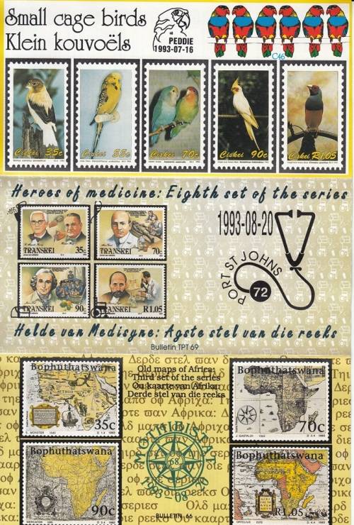 BOPHUTHATSWANA 1993: BULLETINS 47,56,66 and 69 - DOLPHINS - TECHNICAL INFO ABOUT STAMPS ISSUED