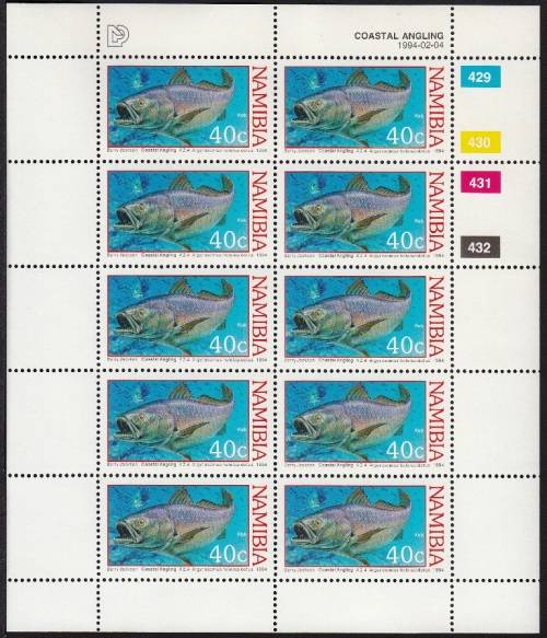 NAMIBIA 1994: COASTAL ANGLING FULL SET OF FULL SHEETS OF 10 MNH (SACC 99-102)
