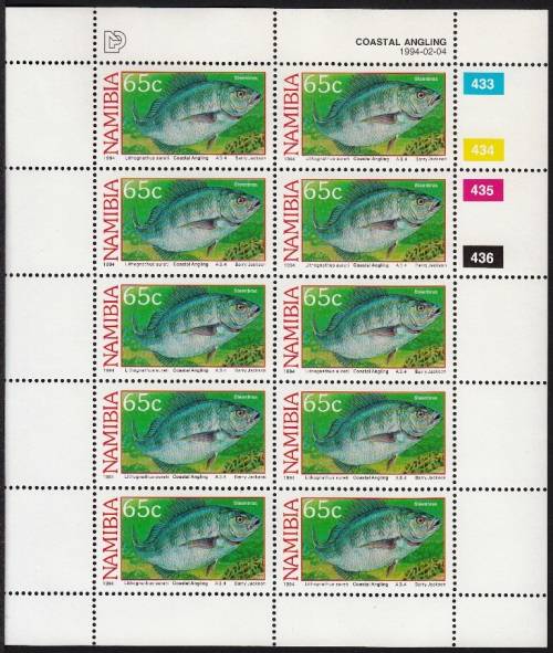 NAMIBIA 1994: COASTAL ANGLING FULL SET OF FULL SHEETS OF 10 MNH (SACC 99-102)