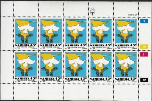 NAMIBIA 1990: INDEPENDENCE ISSUE FULL SET OF FULL SHEETS OF 10 MNH (SACC 1-3)