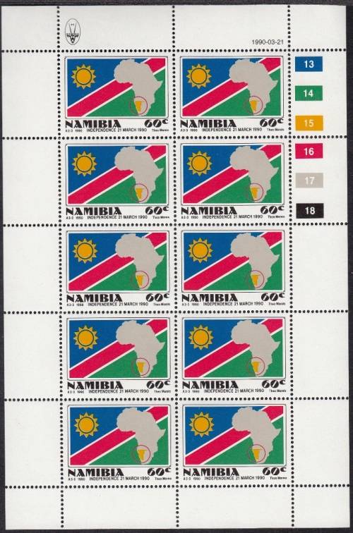 NAMIBIA 1990: INDEPENDENCE ISSUE FULL SET OF FULL SHEETS OF 10 MNH (SACC 1-3)