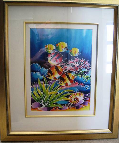 TWO ORIGINAL PIECES OF BATIK ARTWORK FROM PHUKET: FRAMED SIZE 66x57cm