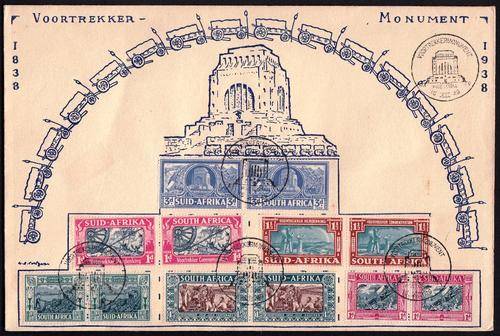 SA FDC 1938: VOORTREKKER CENTENARY MEMORIAL FUND AND COMMEMORATION OF VOORTREKKERS COMBINED