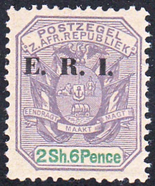 TRANSVAAL 2nd OCUPATION 1902: ZAR 2s6d OVERPRINTED "ERI" MNH (SACC248)