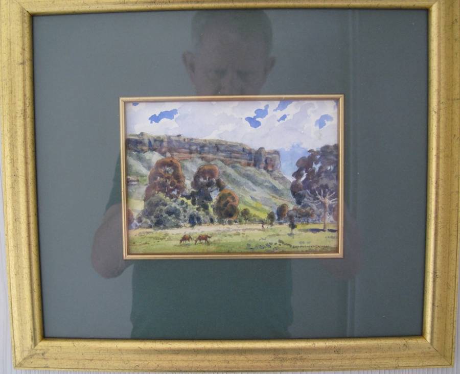 ORIGINAL WATERCOLOUR PAINTING BY ERICH MAYER (1953) - 38x33 cm FRAMED - SIZE 17,5x12.5cm