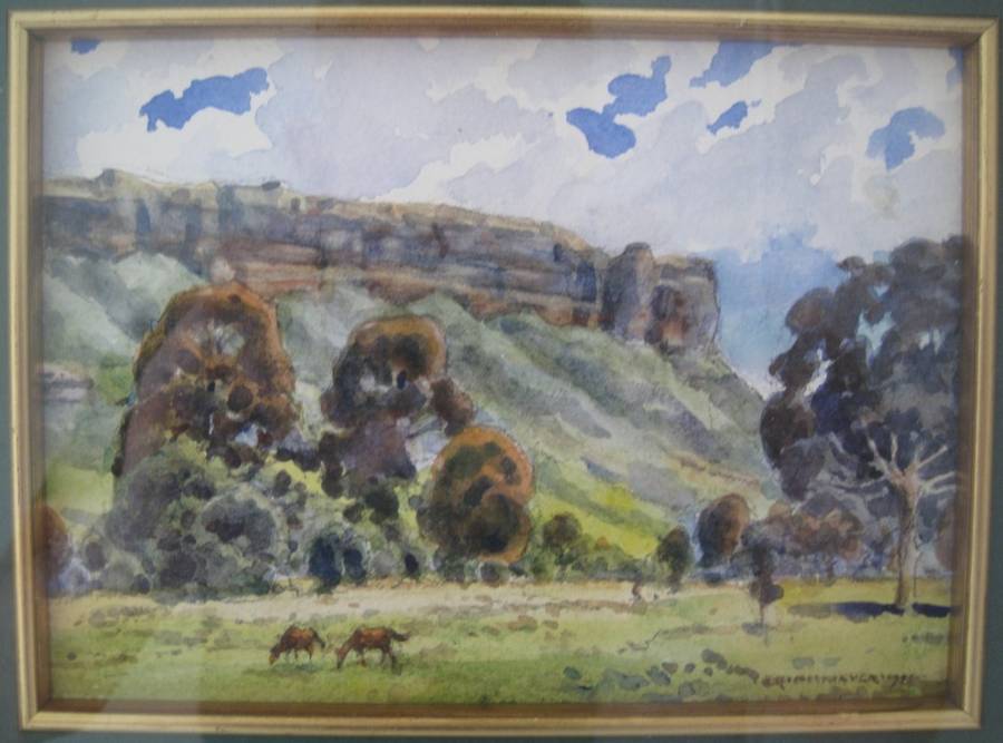 ORIGINAL WATERCOLOUR PAINTING BY ERICH MAYER (1953) - 38x33 cm FRAMED - SIZE 17,5x12.5cm