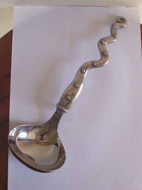 AMAZING CARROL BOYES PEWTER AND STAINLESS STEEL SOUP LADLE