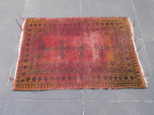 WORN HAND WOVEN PERSIAN CARPET --- HAS AGE RELATED WEAR