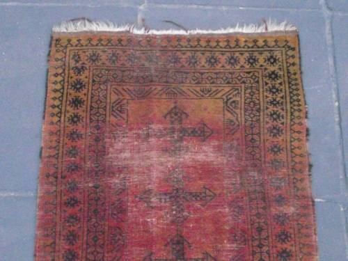 WORN HAND WOVEN PERSIAN CARPET --- HAS AGE RELATED WEAR