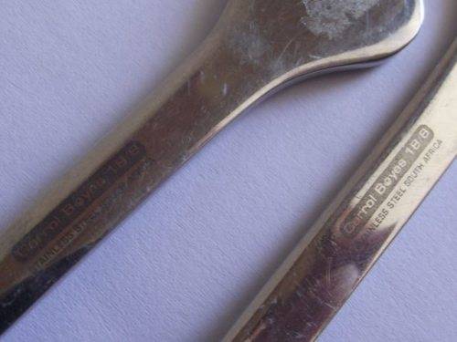 2 X CARROL BOYES FORKS, 18/8 STAINLESS STEEL