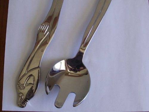 STUNNING CARROL BOYES 18/8 STAINLESS STEEL WOMAN MAN DESIGN SALAD SERVERS