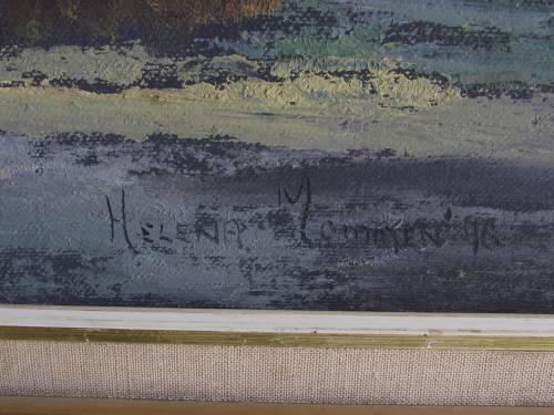 Large Helena Mommen Country Mountain Scene Signed Oil on Board Framed Signed and Dated 96