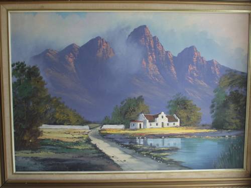 Large Helena Mommen Country Mountain Scene Signed Oil on Board Framed Signed and Dated 96