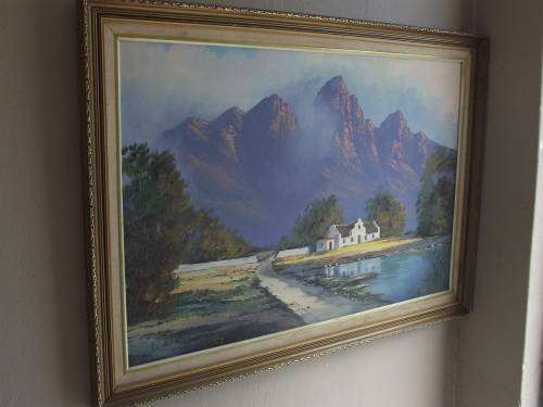 Large Helena Mommen Country Mountain Scene Signed Oil on Board Framed Signed and Dated 96