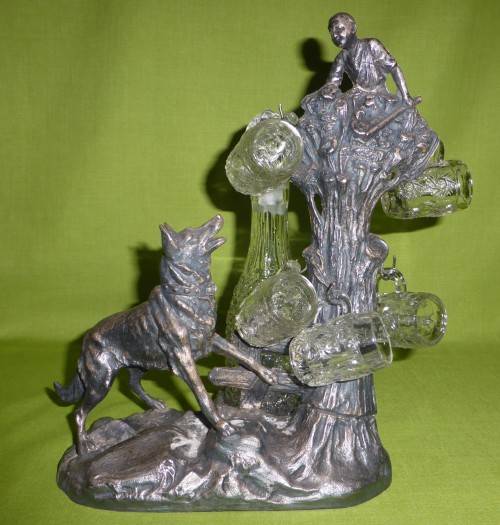 SOLID IRON STAND!!! 1,4kg's! (Appears Handmade) Holding Glass Decanter and Shot Glasses