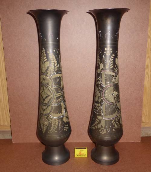 BRASS VASES!!! Pair of Brass Vases with Bronze Finish (59cm High)