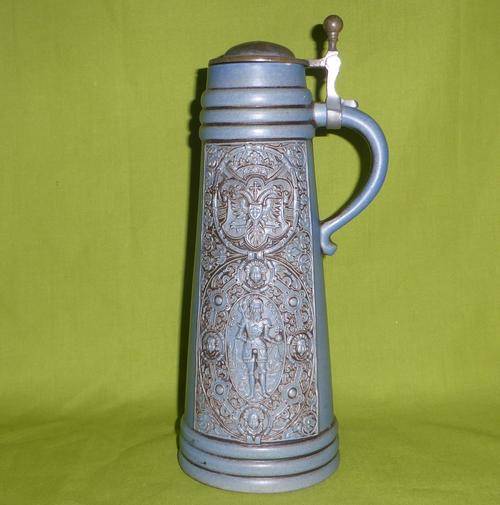 LARGE! Antique "GERZ West Germany" Blue Beer Stein with Pewter Lid