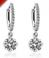 WOWW!!Genuine 925 Sterling Silver Drop Hoop Austria Zircon Crystal Earings