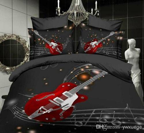 3D Duvet Cover Set Red Ghitaar  Cotton/Polyester Dubble/Queen