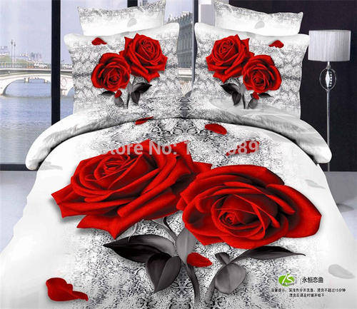 3D Duvet Cover Red Rose Cotton/Polyester Double/Queen