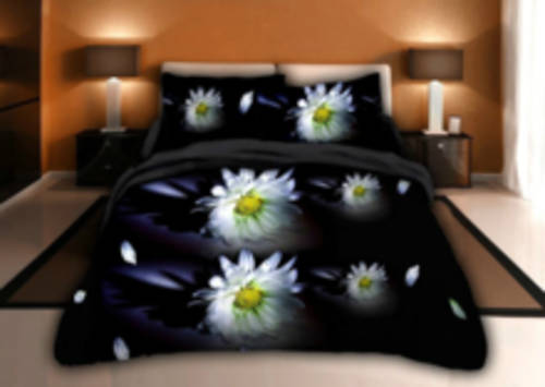 3D Duvet Bedding White Flower with Blue and Grey Background