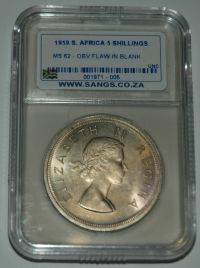 SCARCE 1959 CROWN- ONE OF A KIND WITH ERROR. SANGS GRADED MS 62 with OBVIOUS FLAW IN BLANK