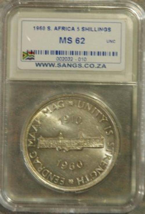 1960 SILVER CROWN 5 SHILLING SANGS GRADED MS 62