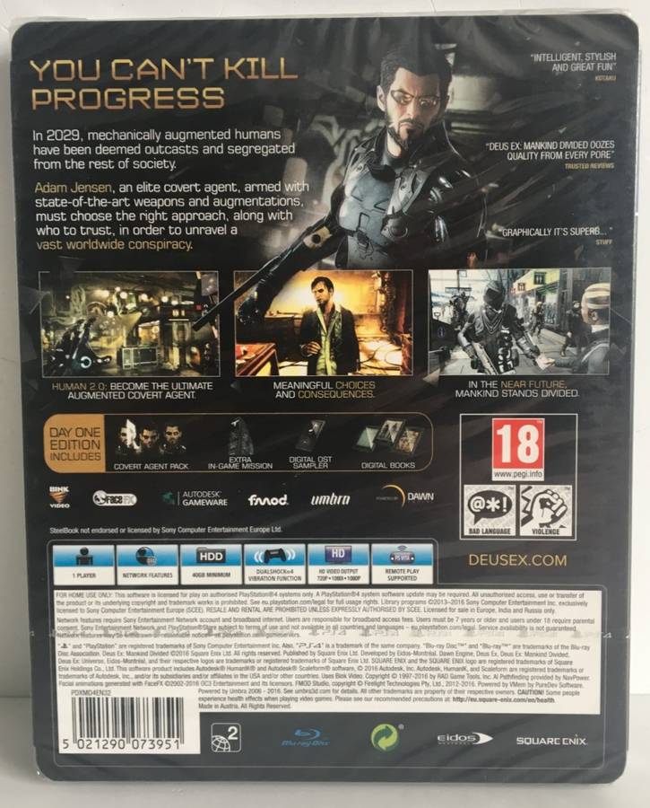 Deus Ex Mankind Divided PS4 Steelbook Edition Brand New Still Sealed!