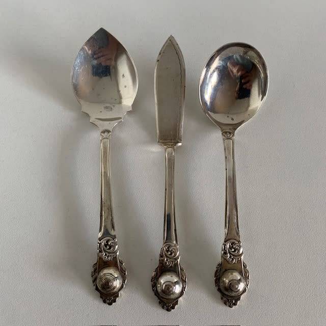 South African Hallmarked sterling silver Sugar spoon, Jam spoon and pate knife
