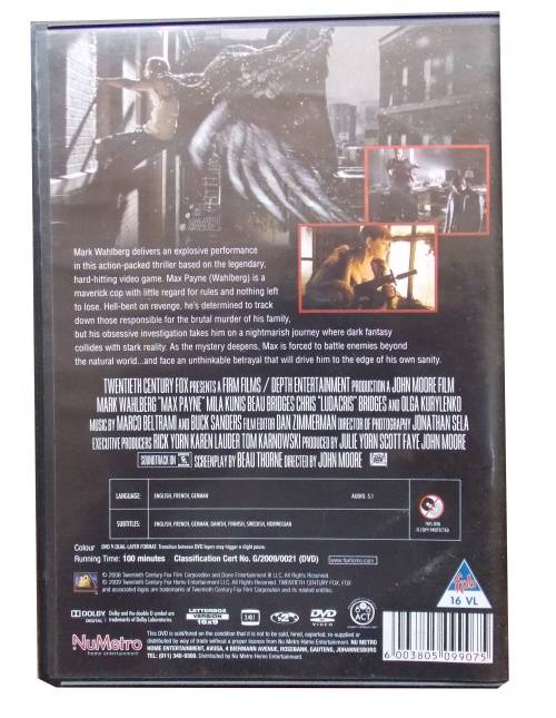 Max Payne Harder Cut (Mark Wahlberg 2008) DVD