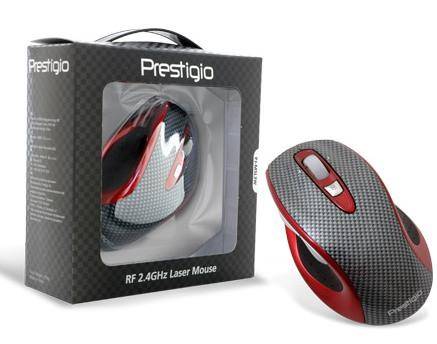 PRESTIGIO S size Wireless, Laser 800/1600dpi,6 btn,USB Carbon/Red