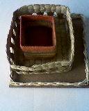 3 CANE BASKETS. 8 X 8, 14cm, 19cm