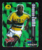 SIBUSISO ZUMA TRADING CARD. BAFANA BAFANA. SIMBA WORLD SOCCER ICON CARD.