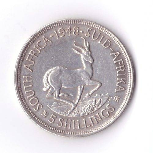 1948 UNION OF SOUTH AFRICA SILVER 5 SHILLING COIN