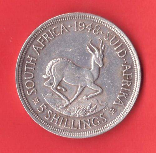 1948 UNION OF SOUTH AFRICA SILVER 5 SHILLING COIN
